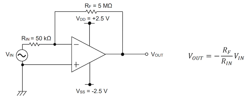 Typical application circuit of the TLR1901GXZ CMOS op amp